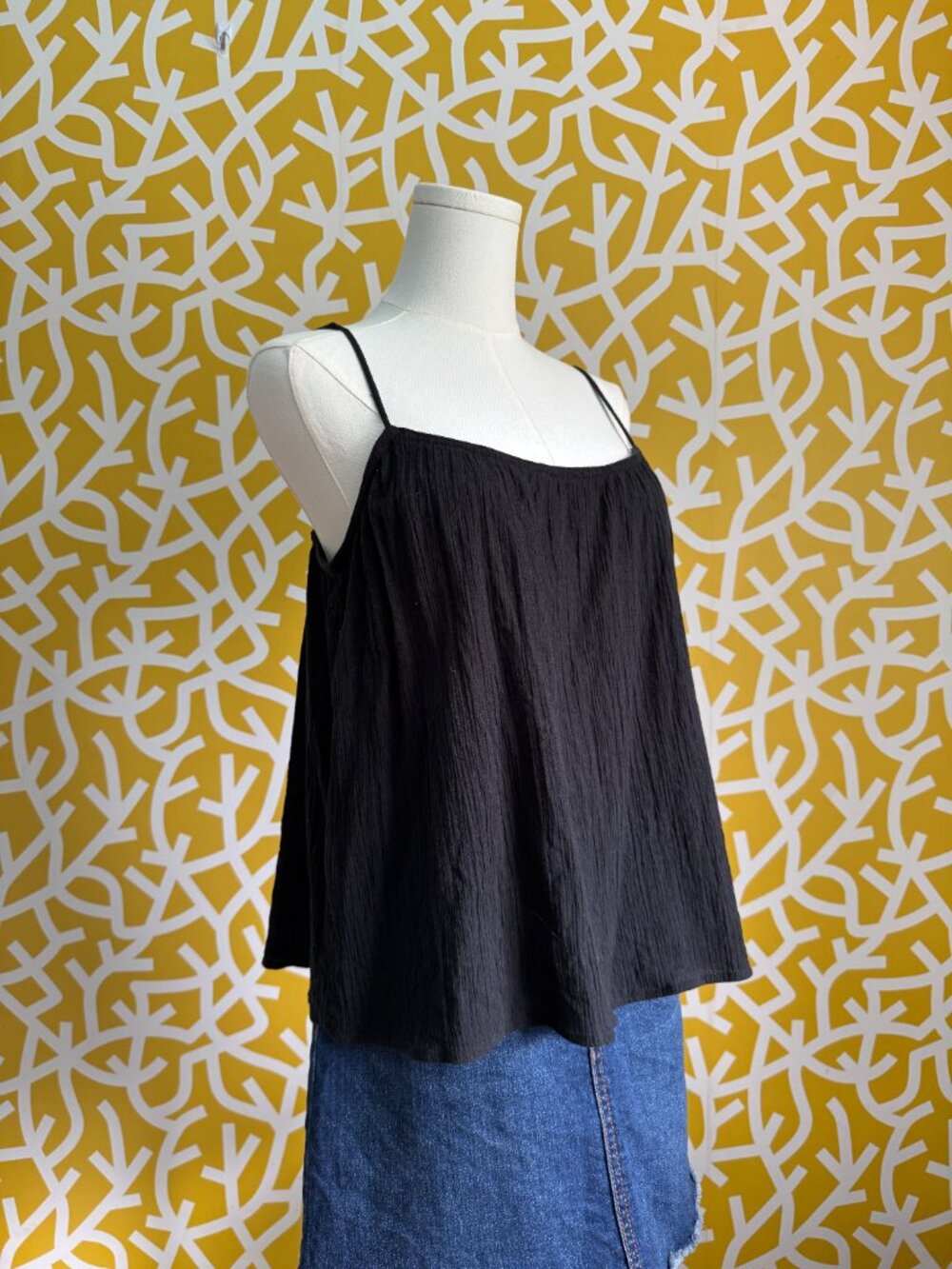 H&M Black Flowy Textured Camisole Cotton Tank - S/M